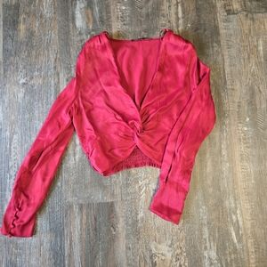 Zara Women's Fuchsia Deep V Neck Blouse Size Medium Balletcore